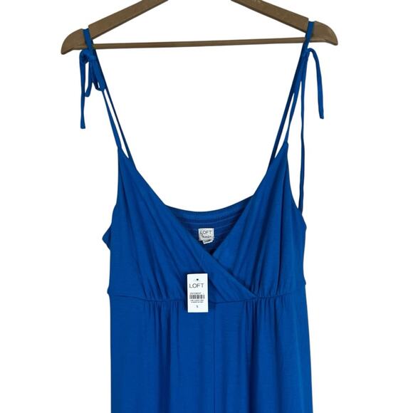NWT Loft Beach Jumpsuit Womens S Blue Tie Shoulder V-Neck Wide Leg Coastal - Picture 4 of 7